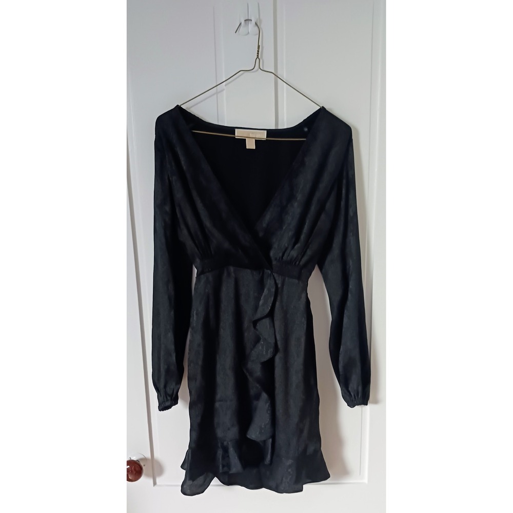 Michael‎ Kors Glossy Black Scalloped Stretch Going Out Evening Minidress